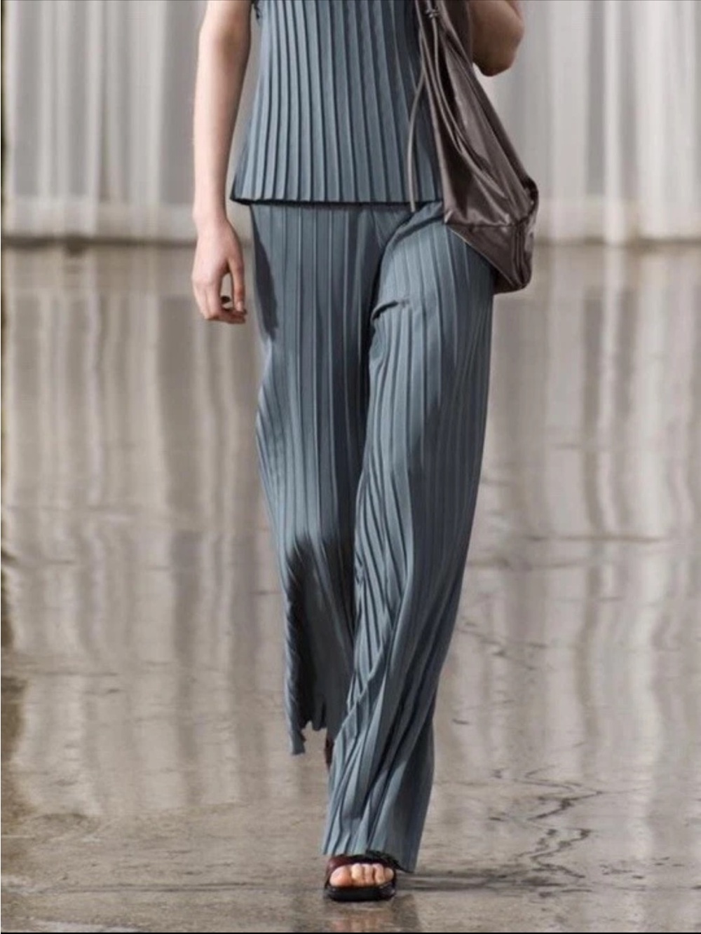Zara Pleated Wide-Leg Pants in Slate Green